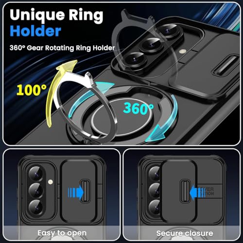 Image of ZORBES Compatible with Galaxy S26, S26 Case with Military Grade Shockproof Rugged, Magnetic Desk Ring Anti-Scratch PC Phone Case with TPU Bumper, Sliding Lens Guards