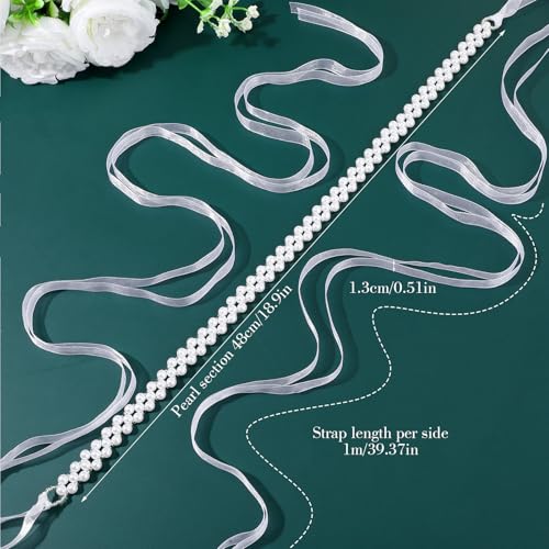 Pearl Belts for Women Bridal Belts Wedding Dress Belt for Wedding with Adjustable White Ribbon2