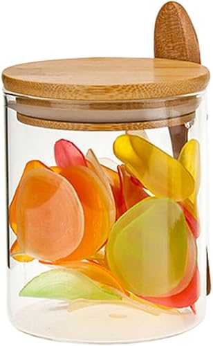 Recipiente de vidrio para azúcar, tarro de vidrio transparente de 15 onzas con tapa de bambú y cuchara, contenedor de almacenamiento de alimentos,