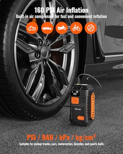3000A Jump Starter with Air Compressor - 160PSI Car Battery Jumper Starter Portable for up to 8L Gas & 7L Diesel, 12V Jump Box, 20000mAh Powerbank, Dual Flashlight, LED Display, Orange - Image 4