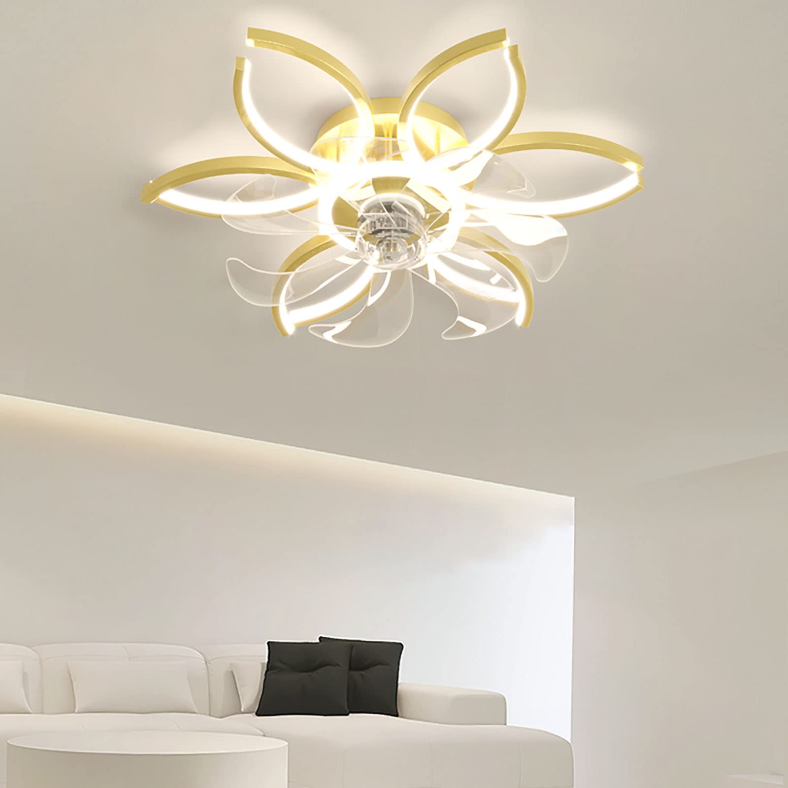 JDALX Ventilatore da Soffitto con Luce E Telecomando App Plafoniera con Ventilatore Silenzioso Cristallo Reversibile Dimmerabile Ventola Lampadario Inverno Estate per Camera da Letto Soggiorno-Brown