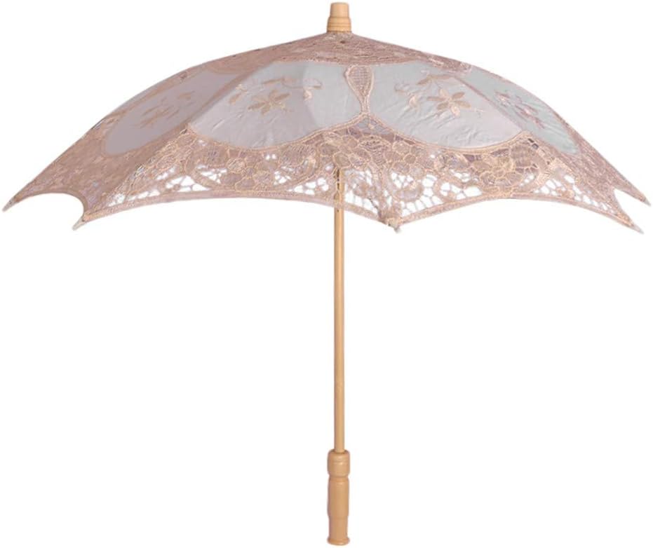 Elegant Lace Parasol Umbrella,Handmade Compact Wooden Handle Dome Umbrella Classic Decorative Umbrella for Weddings Decoration,Photo Props and Garden Party(Small)