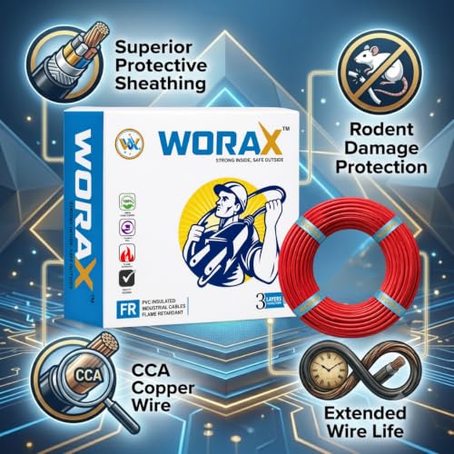 Image of WORAX 2.5 Sq mm Red Power Circuit Electrical Wire (90m Coil) | Multi Strand CCA Copper Clad Conductor | Flexible PVC Cable for Phase Wiring Projects