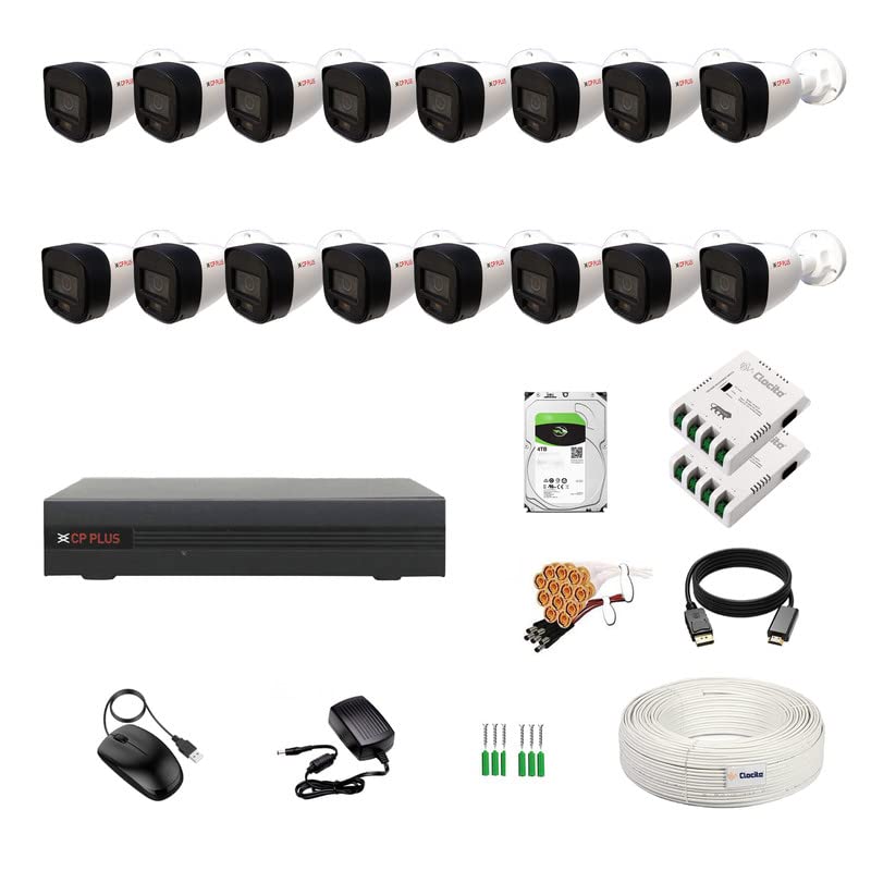 Image of CP Plus 16CH DVR + 2.4MP (Guard+) Audio Recording 16 Bullet Cameras with 24 /7 (Day /Night Color Vision) + 4TB HDD + Copper Cable Roll (1+3) + 8CH SMPS 2 Nos + BNC & DC