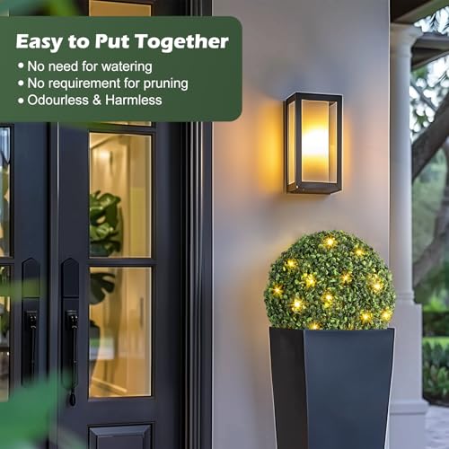 Garveehome 16” Artificial Plant Topiary Ball, Pre-Lit Artificial Topiary Plant with 8 Mode, Battery Operated,and Remote Control, Light Plant Ball for Backyard, Wedding and Home DéCor