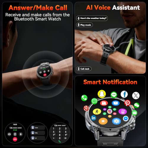 Military Smart Watches for Men, 100-day Battery, 1.7" Smartwatch 2 Bands - image 6