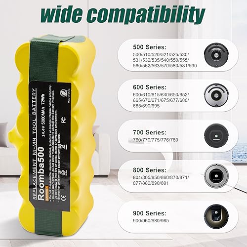Image of BATTOOL 5.0Ah 14.4V Ni-Mh Battery Compatible with iRobot Roomba Battery Replacement R3 500 600 700 800 900 Series 510 530 535 540 550 552 560 570 580 595 620 650 655 660 675 690 760 770 780 790 870