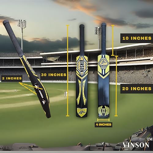 Image of Vinson Stokes Edition Size 5 Plastic Cricket Kit for Kids Age 8-12 Years | 550 gm Double Blade Cricket Bat (30.5 x 4 inch) | 3 Wicket Stumps Set, 1 Tennis Ball & Carry Bag | Lightweight Cricket Set