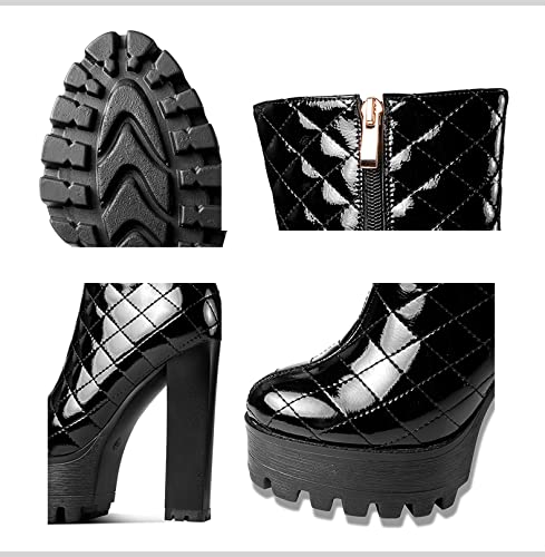 Ltlwsh Boots For Women,Autumn And Winter Mid-Calf Boots Chunky High Heel Platform Patent Leather Womens Boots,Black,7 #TOP3