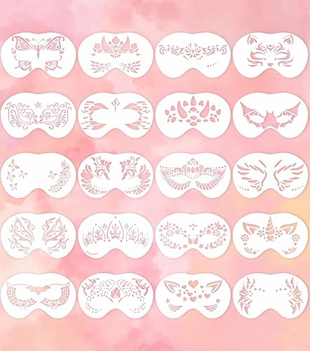 TAKONE Schablonen Kinderschminken – 20-teiliges Set Wiederverwendbarer Gesichtsschablonen (20×12 cm) – Für Kinder, Fasching, Party & Halloween
