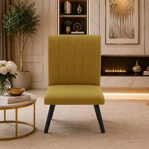 Image of Modern Velvet Accent Chair for Living Room | Upholstered Single Seater Chair with Metal Legs | Comfortable Seating for Bedroom, Office & Guest Room - Golden