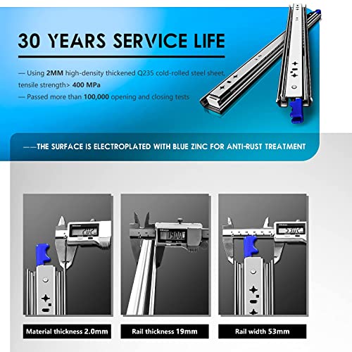 Aolisheng 1 Pair Locking Heavy Duty Drawer Slides 12 14 16 18 20 22 24 26 28 30 32 34 36 38 40 Inch 250 Lb Load Capacity Side Mount Full Extension Ball Bearing Industrial Rail Tool Box Runner #TOP4