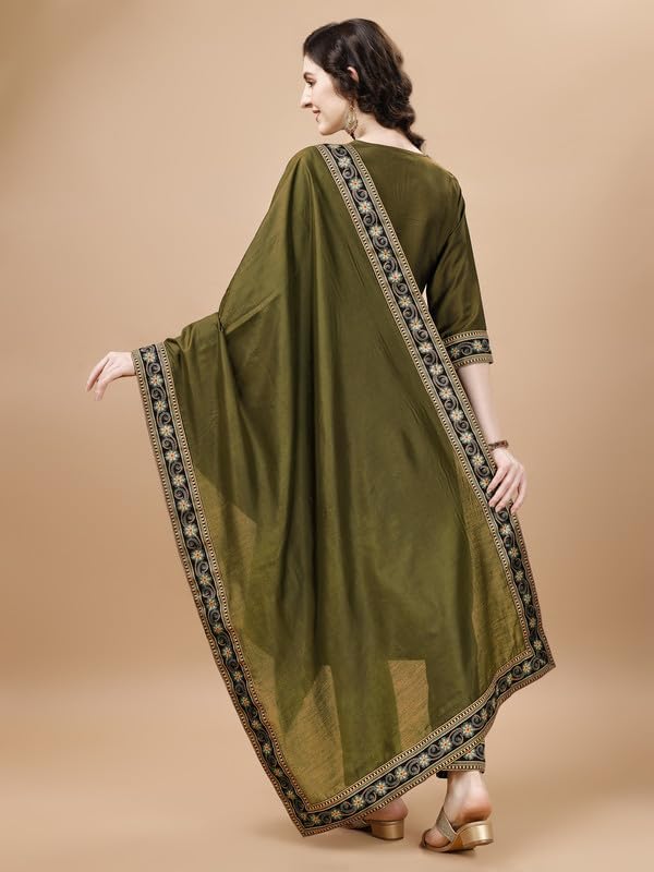 Image of MOJILAA Women's Silk Kurta Set (MJ0083-SKD-NP-L Green