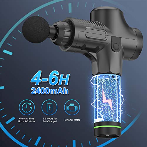 Massage Gun, 20 Speeds Adjustable Professional Handheld Deep Tissue Percussion Muscle Massager Quiet, 4 Heads Cordless Electric Massage Device for Pain Relief & Sports Relaxation (Black) - Thumbnail 2