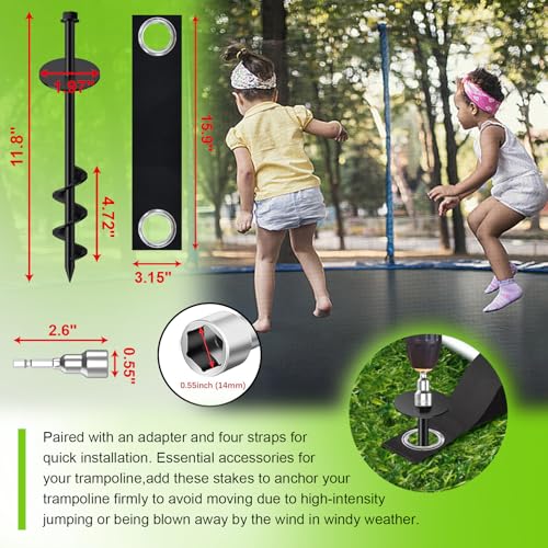 Image of Eurmax USA Ground Anchors Screw in Trampoline Anchors High Wind Tent Stakes Heavy Duty Ground Stakes Trampoline Stakes Anchor Kit Set of 4 Bonus 4 Strong Belt (Black)
