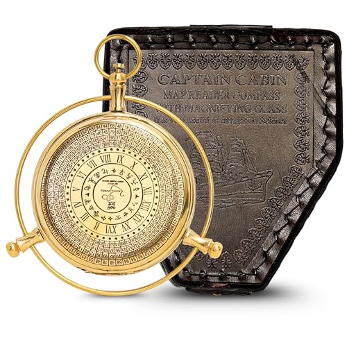 Brújula Calendario Perpetuo de Latón Victoriana con Caja de Cuero Grabada miniatura 1