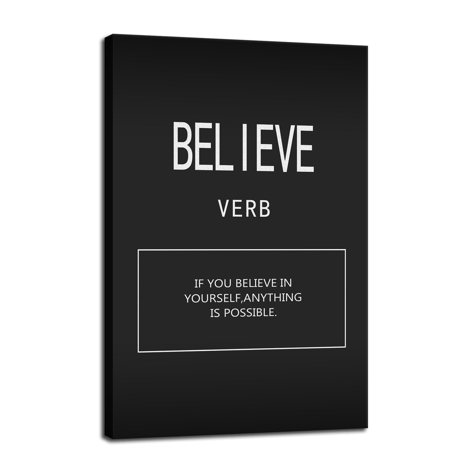FHBWART Inspirational Wall Decor Believe Verb Motivational Positive Quotes Wall Art Printed Posters For Home Bedroom Living Room Office Gym Framed Ready to Hang<12 x 18 inch> — image 1