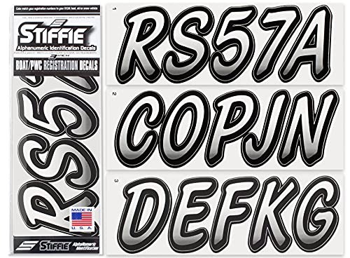 Image of STIFFIE Whipline White /Black 3 inch Boat & PWC Registration Decals • Numbers Letters Stickers