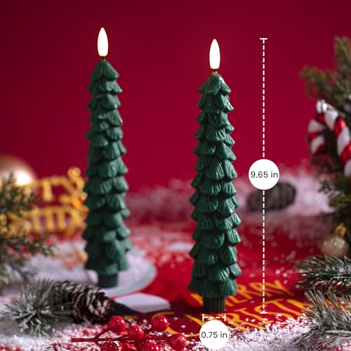 Image of Stmarry 4 PCS Flameless Christmas Tree Candles with Remote Timer, Real Wax Flameless Taper Candles 9.65 Inch, LED Candlesticks with 3D Flickering Flame, Christmas Decor Candles Battery Operated