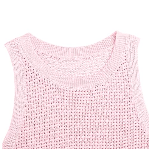 Womens Knit Sweater Vest Summer Tank Tops Round Neck Crochet Hollow Out Sleeveless Crop Top4