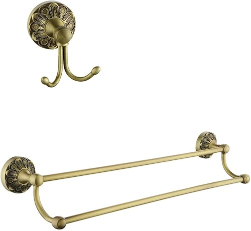 Miniatura 1 de Toallero doble de 24 pulgadas + gancho de pared, juego de accesorios de baño de latón