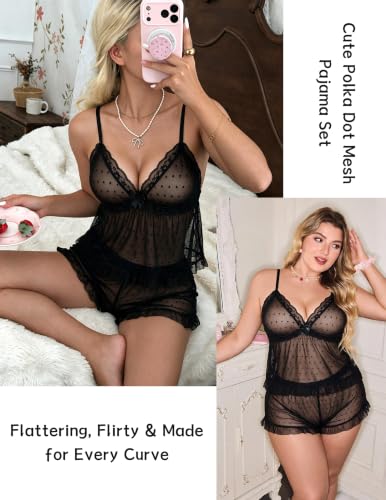 Image of Avidlove Sexy Pajama Lingerie Set for Women Sheer Mesh Cami Shorts