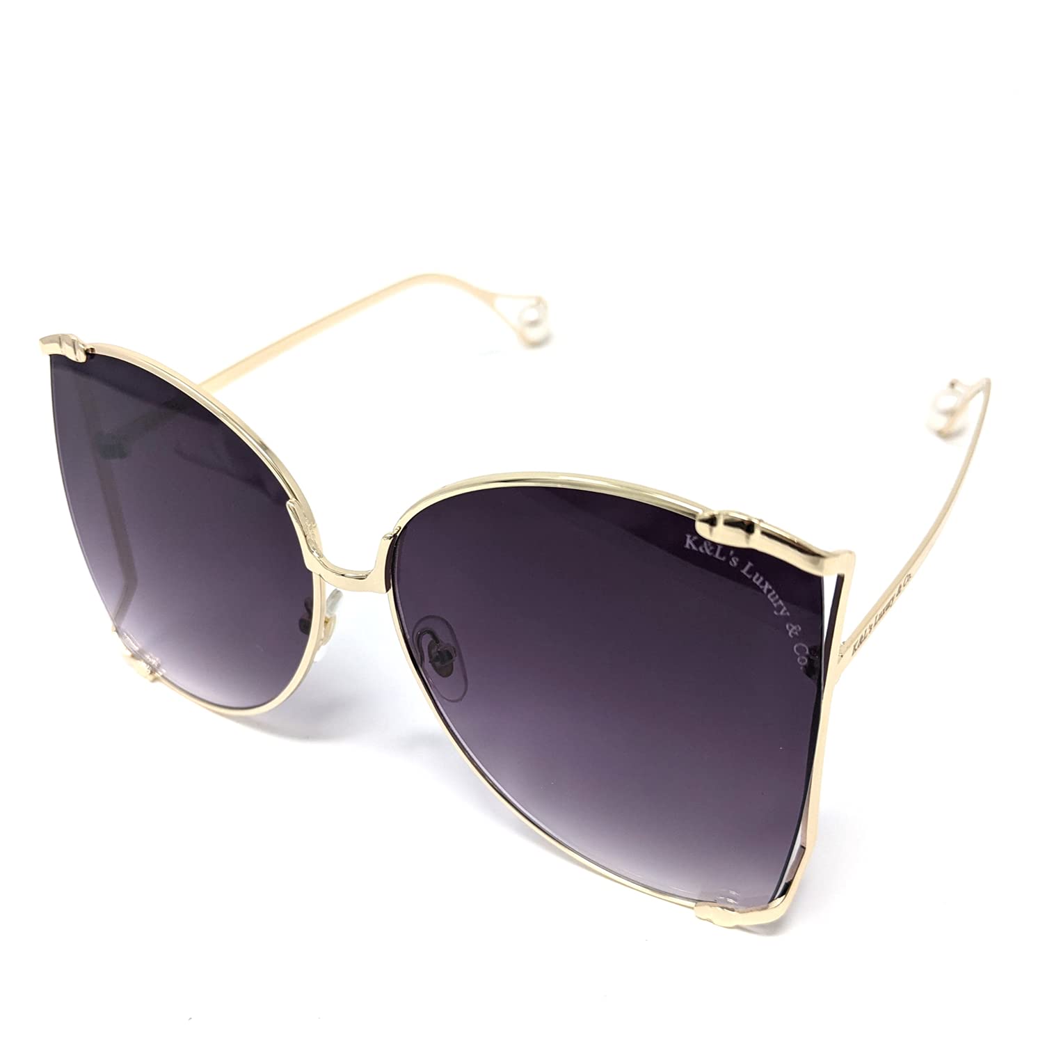 Gold Metal with Pearls K02182021 Gradient Oversized Semi Rimless Sunglasses for Women