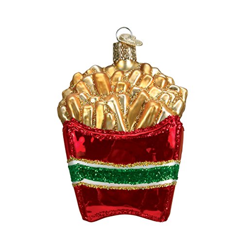 Old World Christmas French Fries Carton Glass Blown Ornament for Christmas Tree, Handcrafted Holiday Decoration, Food Collection