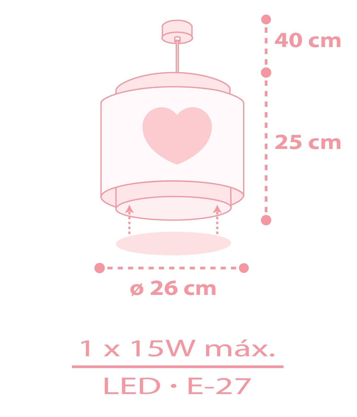 Dalber Lámpara Techo Colgante Infantil Corazones Rosa 76012MS E27 | Incluye difusor de luz inferior extraible; Habitación niña;