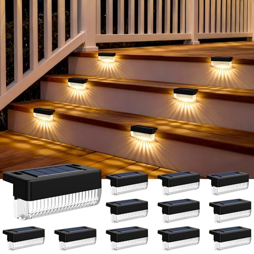 GIGALUMI Solar Fence Lights Outdoor Garden 12 Pack Solar Powered LED Deck Lights IP44 Outdoor Waterproof for Stairs Backyard Patio Pool Railing Step (Warm White)