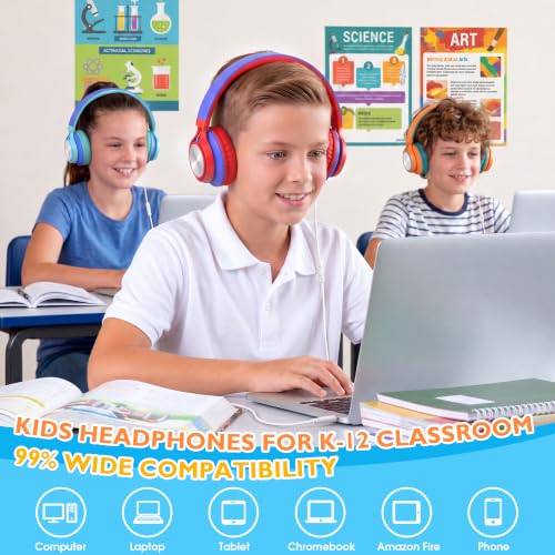 Image of AILIHEN Classroom Headphones Bulk 10 Pack with Microphone - C8 On-Ear Wired Kids Headphones for School with 3.5mm Jack for Library Online Learning (Multicolor)