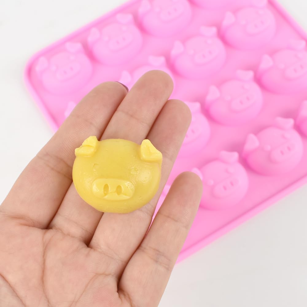Molde de cerdo, molde de silicona para cubitos de hielo de chocolate, gelatina de caramelo, 16 cavidades, rosa, forma irregular 2