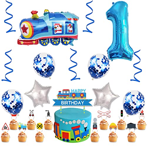 Weenkeey 1St Train Birthday Balloons Train Balloon 1St Birthday Decor Giant Train Aluminum Foil Balloon Number 1 Mylar Balloon For Railroad Party Boys Birthday Decor - Blue #TOP3