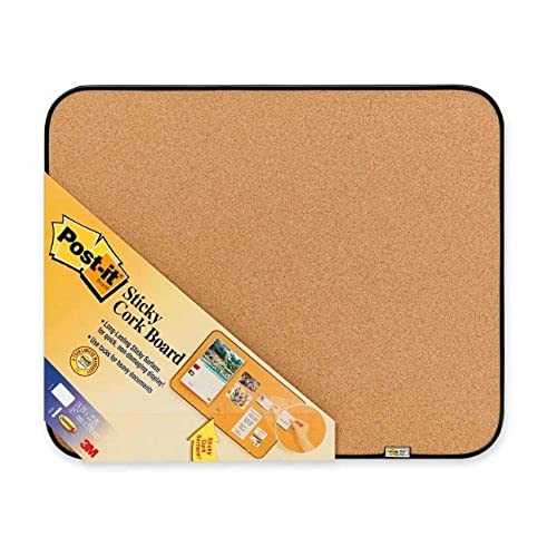 Post-it Sticky Cork Board with Command Fasteners 18 x 22-Inches, Gray and Black
