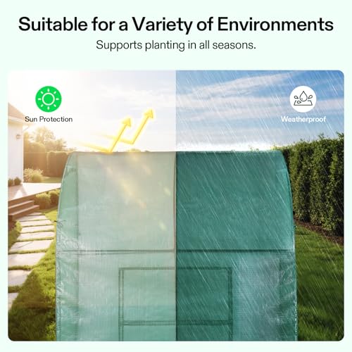 Image of VIVOSUN Lean-to Greenhouse, 6.6' x 3.3' x 6.9' Portable Wall House with Green PE Cover and Shelf for Compact Garden 79x39x83-Inch