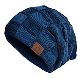 meioro Slouchy Beanie Hat for Women Men Knit Soft Acrylic Warm Winter Hats Fleece Lined Beanies Caps Unisex Night Sleeping Bonnet Headwear Snow Knitted Skull Cap for Cancer Chemo Patient (Blue)
