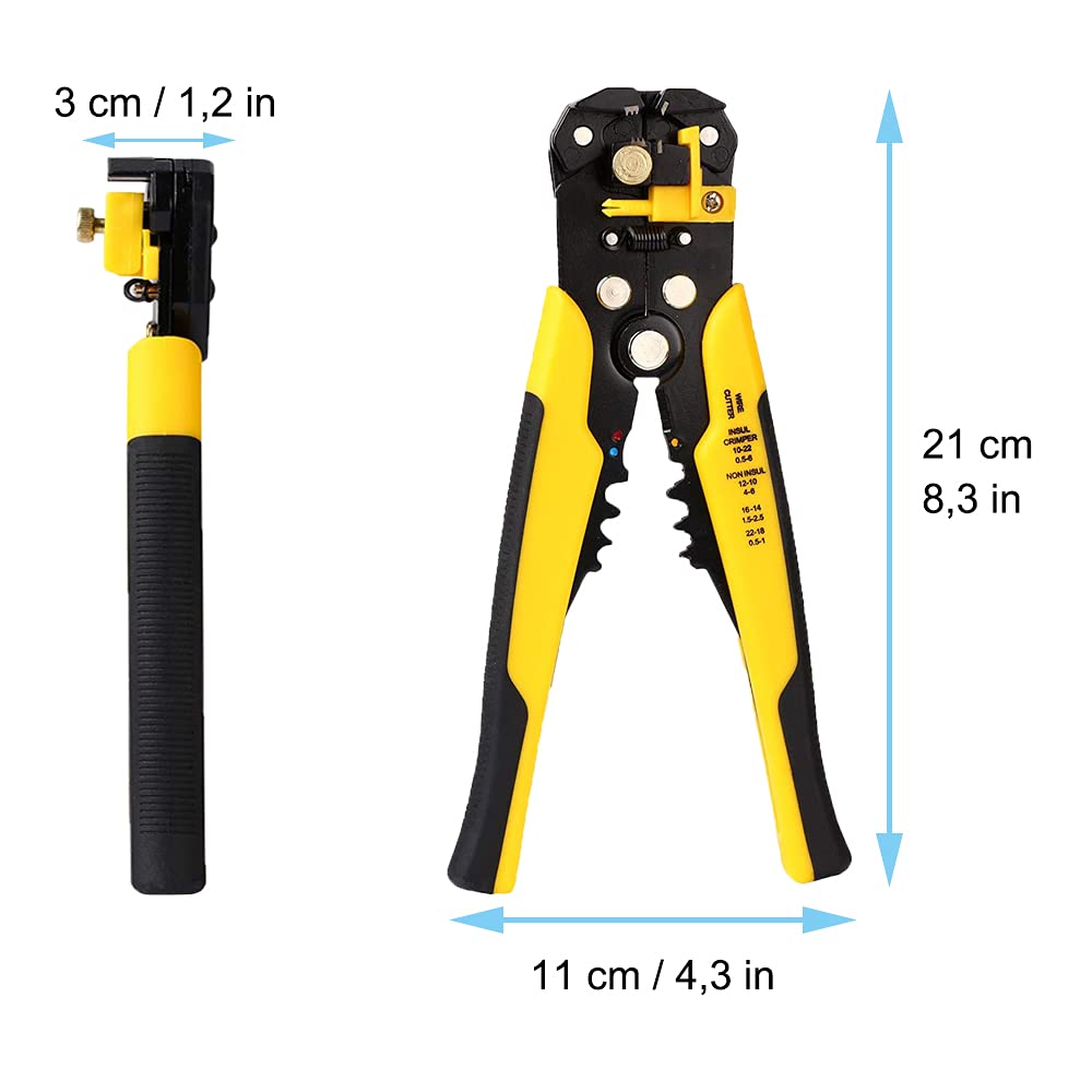 Pelacables Automático 3 En 1 (Pelar, Cortar, Engarzar) – Profesional Para Cables 10-24 AWG, Mango Ergonómico En Amarillo