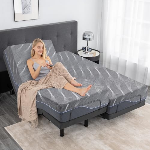 Twin XL Adjustable Bed with Mattress,12 Inch Grey Gel Memory Foam...