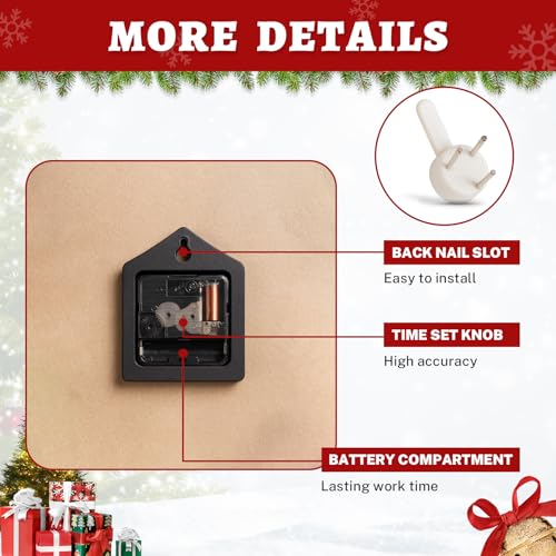ArtSocket Christmas Wall Clock Silent Non-Ticking, Christmas Tree Space Ball Eve Snowflake Square Wall Clocks Decor for Home Kitchen Living Room Office, Battery Operated(12 Inch)