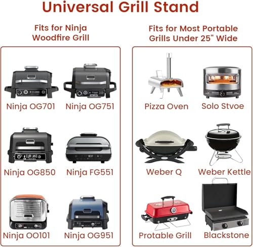 Grillständer für Ninja Woodfire OG701 OG850 OG951, Pizza Ofen Ständer für Onni 12, Grillwagen für Blackstone, Cuisinart, Outdoor-Kochtisch, Schnell falten, 129.2 x 53.3cm, 12.7 kg