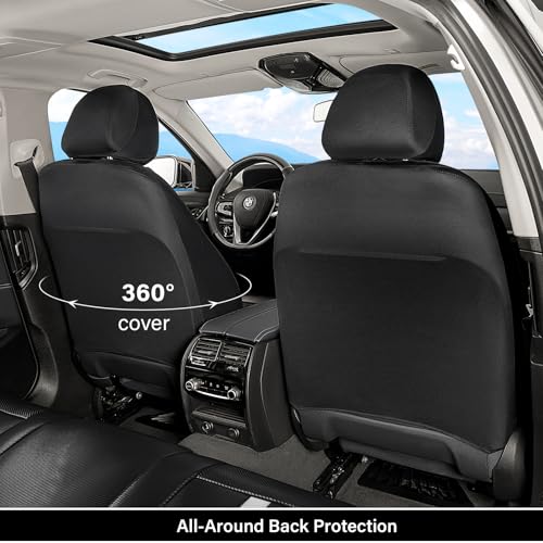 Image of Coverado Leather Car Seat Covers Front Seats & Carbon Fiber, Waterproof and Durable All Weather Protector, Universal Fit for SUV, Pickup Truck, Sedan, Automotive Vehicle Interior, Black&White