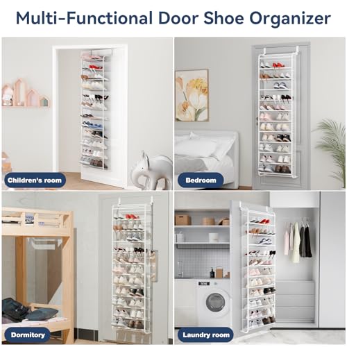 Image of Whitmor 36 Pair Over The Door Shoe Organizer, 12 Tier Hanging Shoe Organizer, Heavy Duty Metal & Mesh Shoe Holder, Hanging Shoe Rack for Closet Organizer & Storage, 74 inchL x 21.7 inchW x 7.5 inchH, Matt White