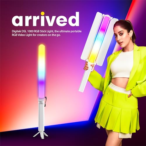 Image of Digitek (DSL-1000 RGB) Handheld RGB LED Stick Light Wand with Barndoor, Battery Pack & Remote, 100W+80W RGB, 14 Special Effects, 0-360 HSI Full Color, 2700-7500K, CRI >97, for Photo & Videoshoots