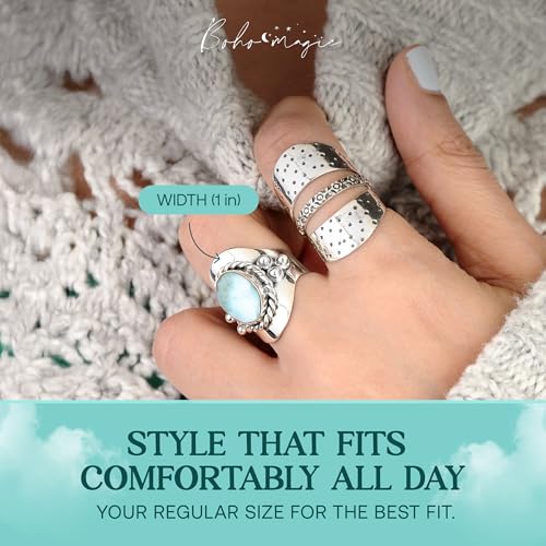 Boho-Magic Sterling Silver Larimar Ring for Women – Oval Gemstone – Handmade Jewelry for Women – Boho Style Larimar Ring – Unique Jewelry Gift for Her2