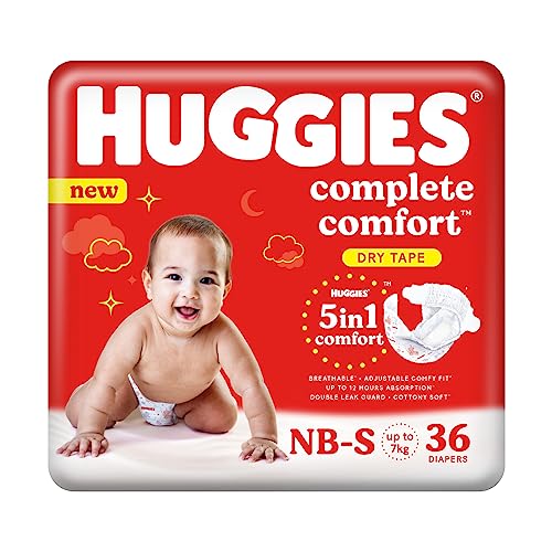 Image of Huggies Complete Comfort Dry Tape Newborn - Small (NB-S) Size Baby Tape Diapers, 36 count & Mamaearth Mineral Based Sunscreen Baby Lotion SPF 20+,Hypoallergenic,100ml,(0-10 Years)