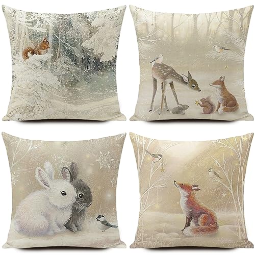 HUASHUZI Weihnachtskissen Kissenbezug 40 x 40 cm Winter Wintermotiv...