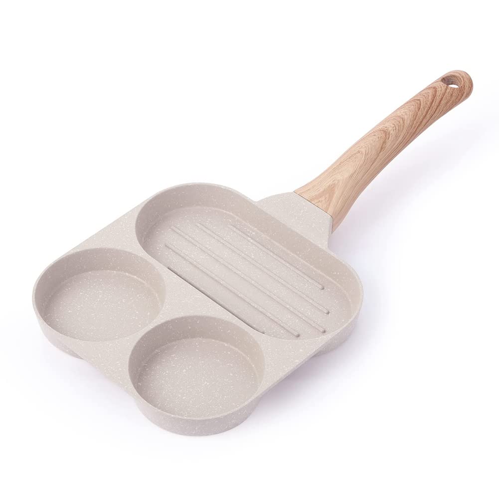 Kjkvivh Egg Pan Nonstick Egg Frying Pan Skillet 3-In-1 Breakfast Grill Pan Egg Pan, Healthy Cookware Egg Cooker Pan