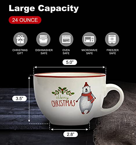 Bruntmor 24 Oz Jumbo Christmas Coffee Mug Set Of 4, Cute Ceramic Santa Mug Set In Multiple Color Ideal For Coffee, Soup & Cereal, Christmas Themed Design, Best Coffee Mug Set For Your Christmas Gifts #TOP2