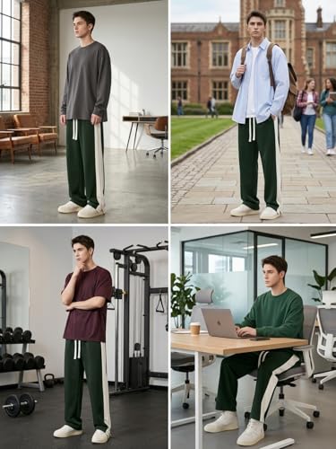 Image of GRECIILOOKS Trouser for Men | Man Relaxed Fit Trousers Twill Track Style | Straight Fit Wide Leg Trousers for Mens with Drawstring Waist | Korean Casual Travel Streetwear Pants