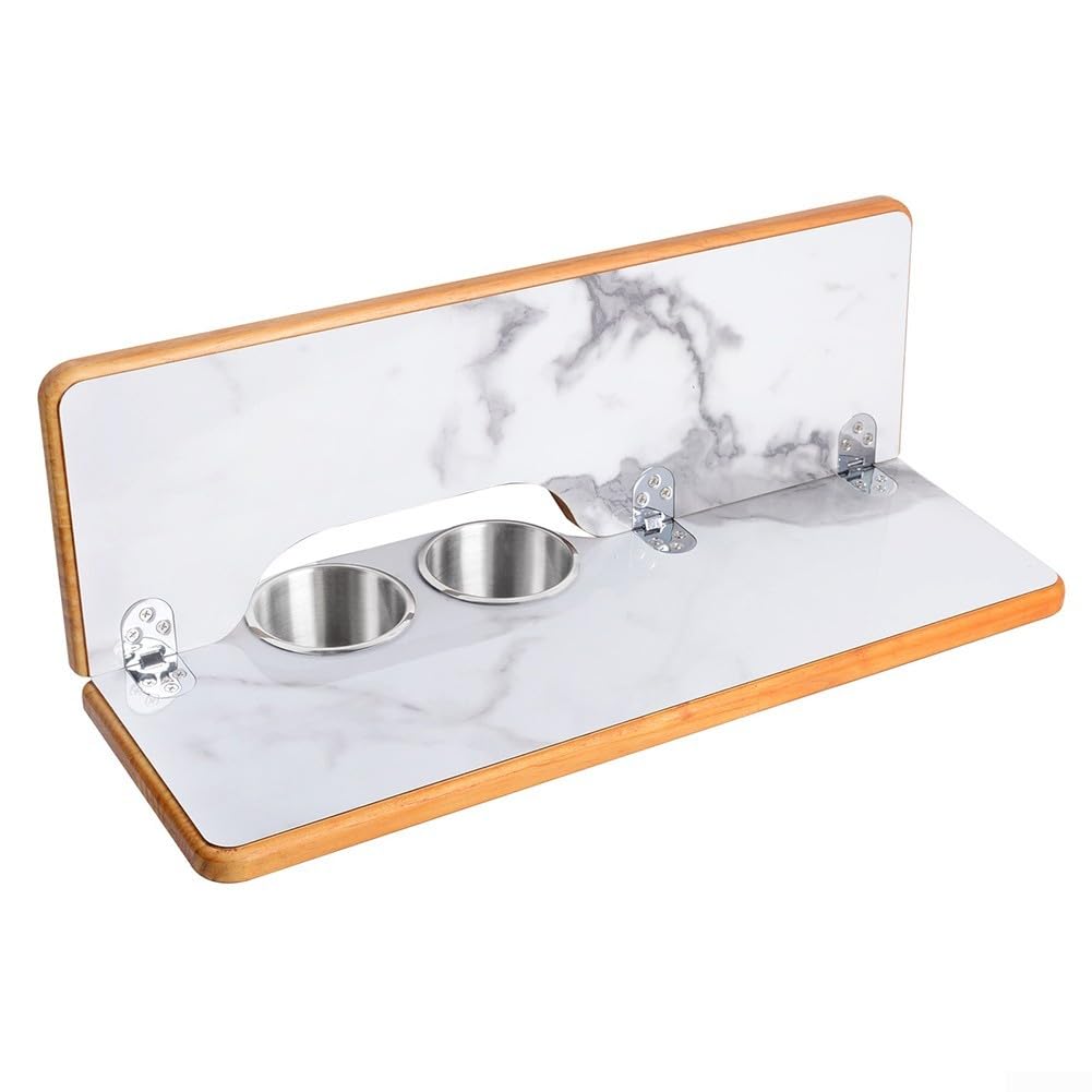 Tavolo pieghevole in laminato per camper, barca, yacht, 55 x 35 x 2 cm, in legno con 2 portabicchieri in acciaio inox, finitura liscia
